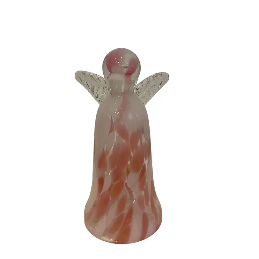 Hand Blown Poland Art Glass CHRISTMAS ANGEL 7in Pastel Pink & White Marbled New